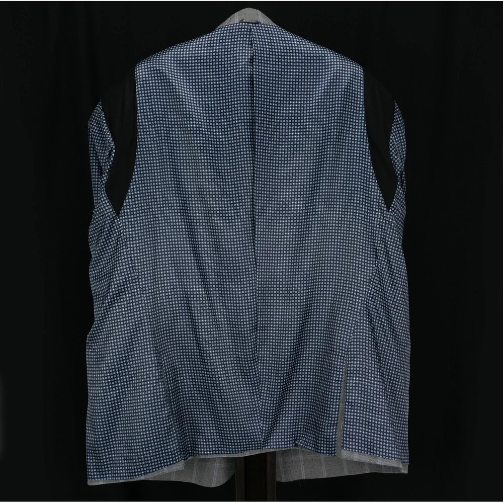 Oak Hill Sport Coat Silk‎ Wool Windowpane Blazer Mens 2XL 52R Grey Blue Check